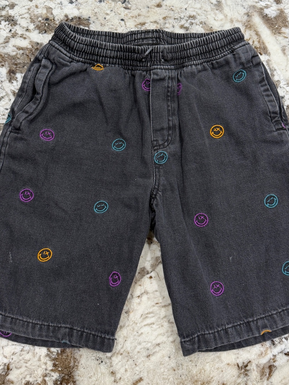 Zara Black Shorts with Multicolor Smiley Embroidery
